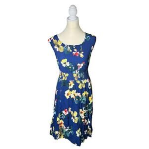 Maeve Anthropologie Designer Navy Blue Floral Dress Summer Elastic Waist US XS